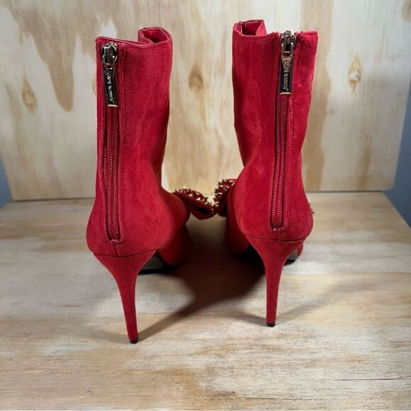 Red Suede Studded Bow Ankle Boots Women’s Size 10 - Picture 6 of 7